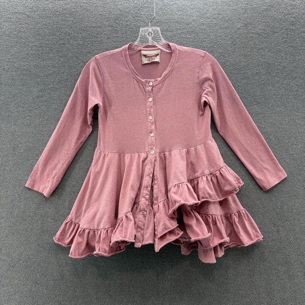 Paper Wings Jacket Girls 12 Pink Organic Cotton Ruffle Lightweight Button Up